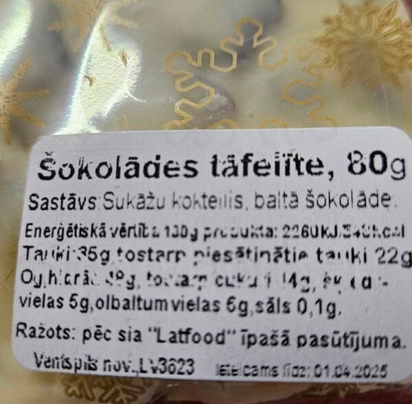 BALTĀ ŠOKOLĀDE AR SUKĀŽU ASORTIEM, 80 GR. - Image 2